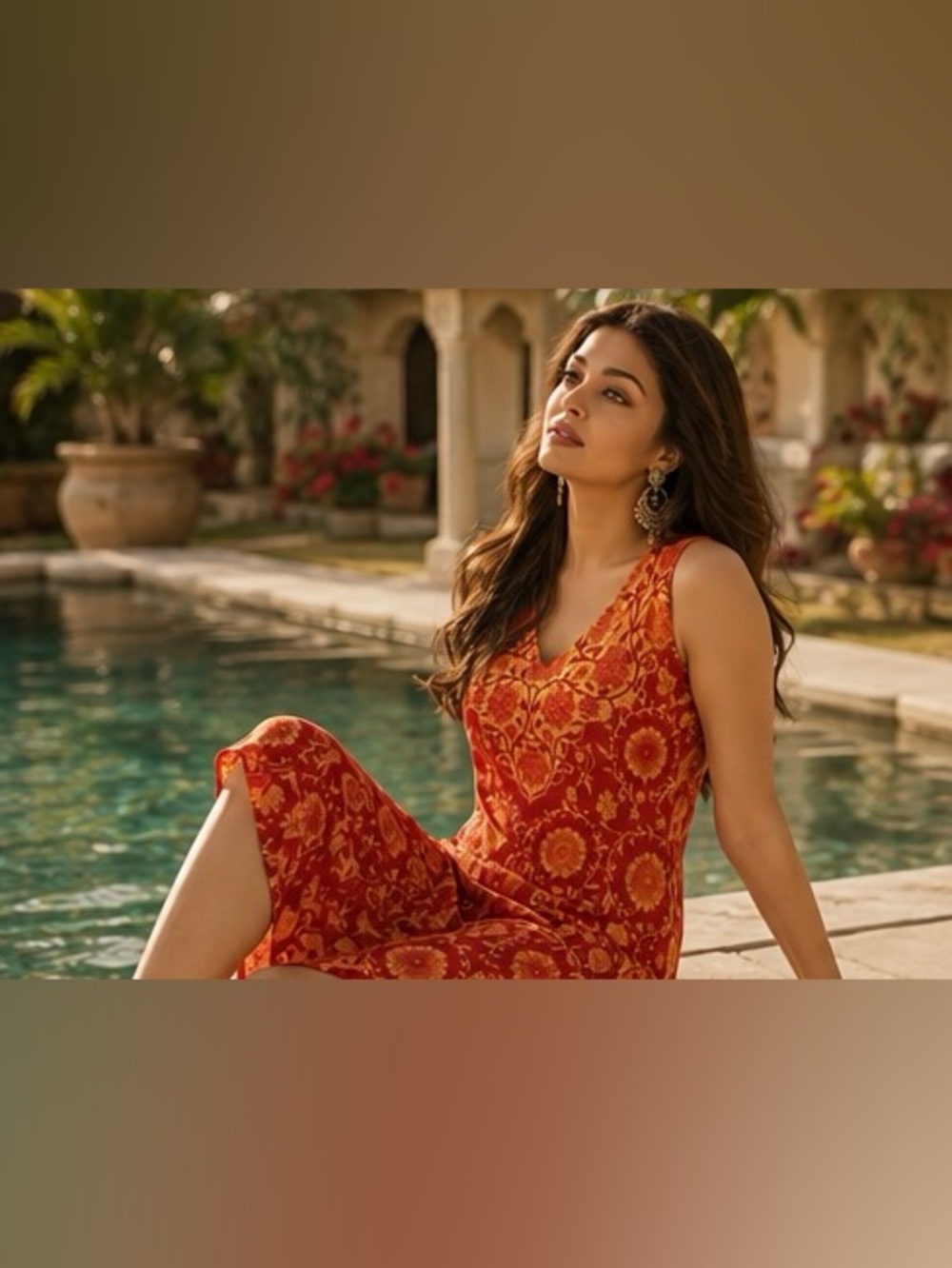 Ritu Kumar Indian Designer Dress, Small, Red & Orange Indian Floral Print